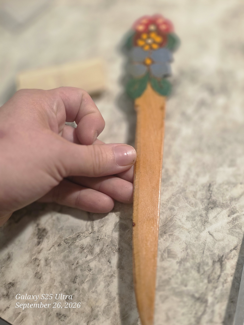 Hand-Painted Floral Wooden Letter Opener - Natural Wood From Holland